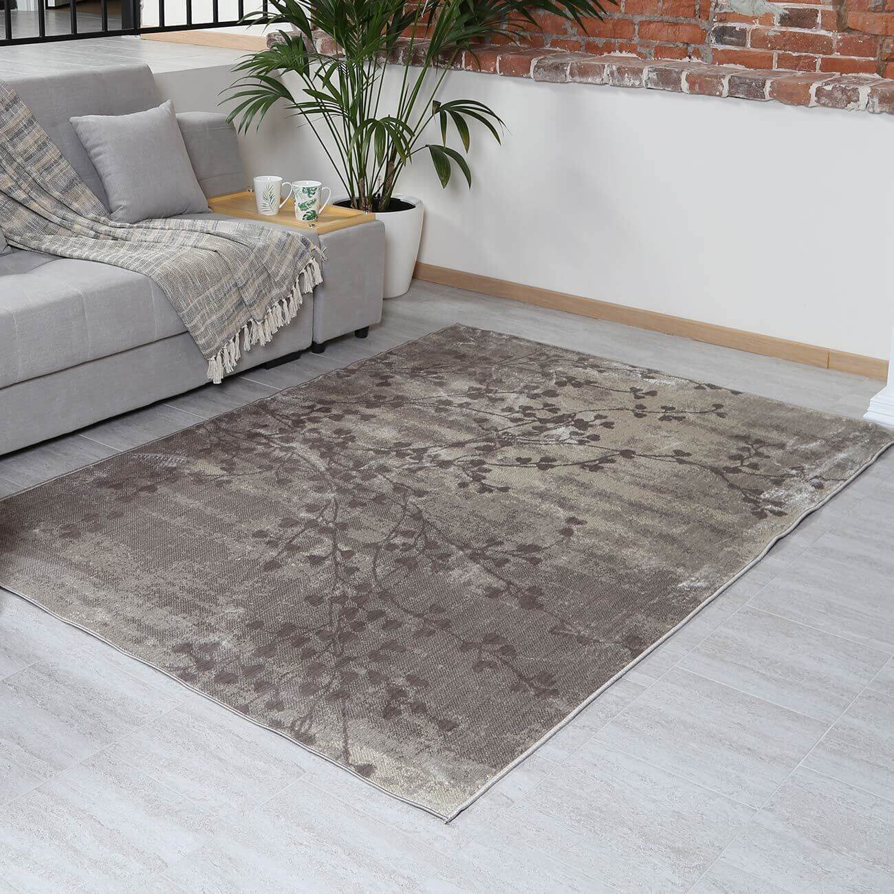 Un luxe élégant pour votre maison : Superbe tapis en polyester/coton 150x210 cm en Beige et Gris